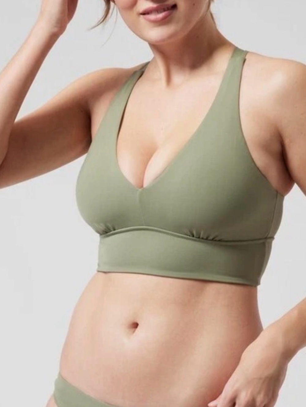 Athleta Plunge Bikini Top D-DD Olive Green Crisscross Bralette Size M